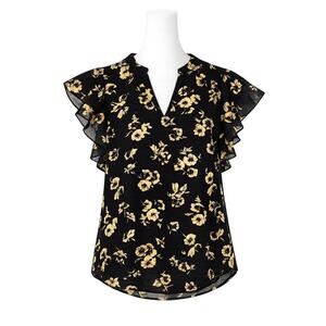 Joie “Marlina” Floral Popover V‑Neck Blouse – Waterfall Ruffle Sleeves - Size M
